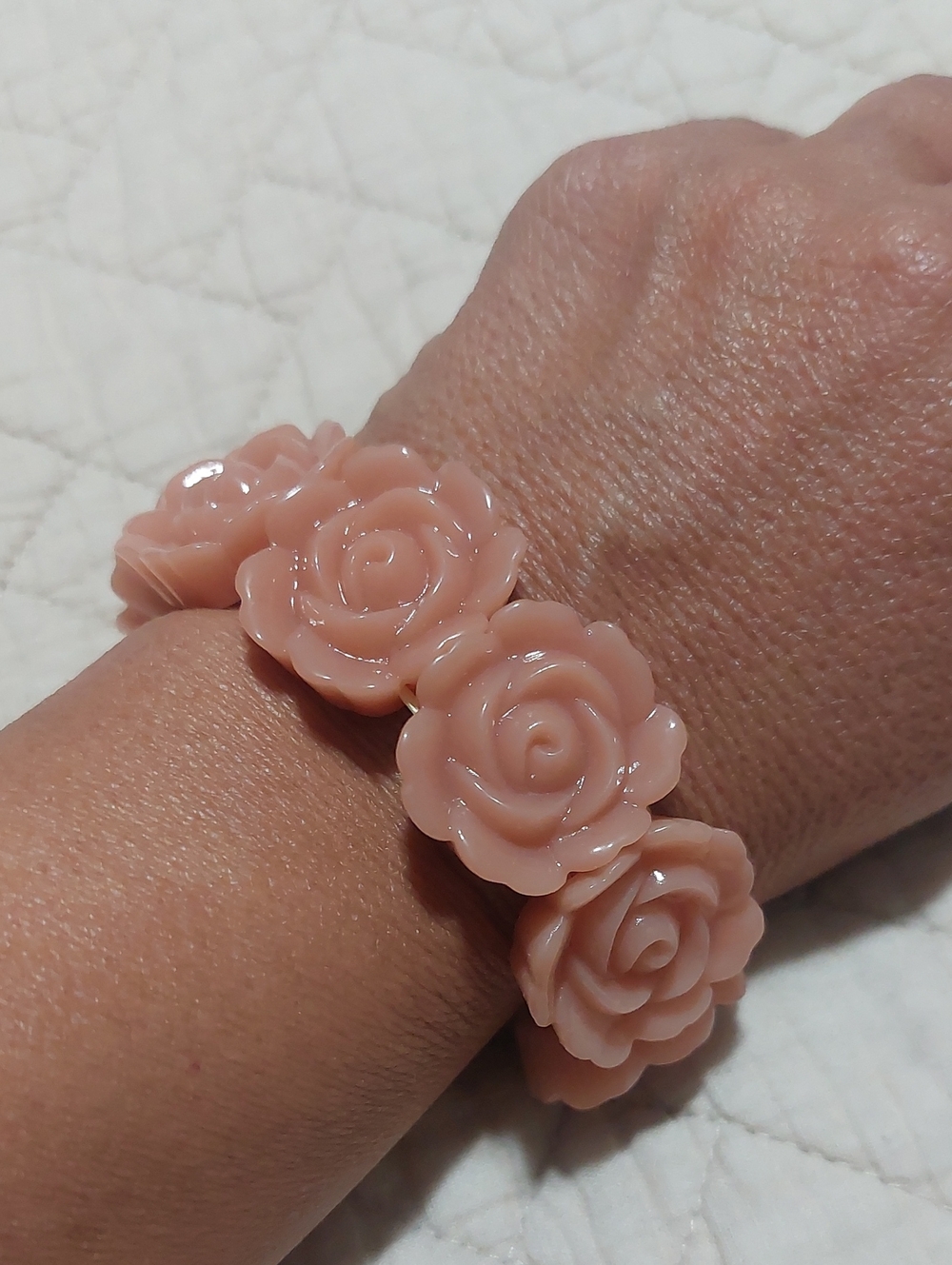 Vintage 80s Blush Pink Rose Stretch Bracelet